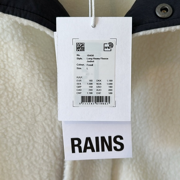 Rains NWT Long Fleece Jacket - Size Large (Color - Fossil) - Picture 6 of 11